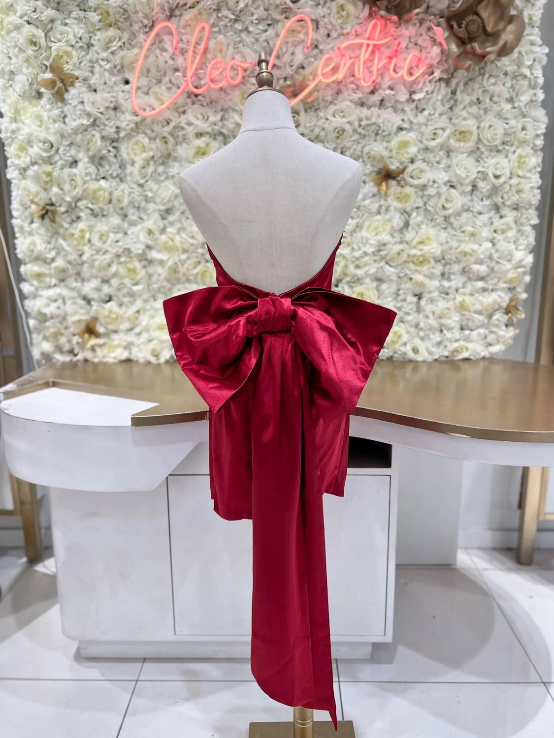Luxxel - Women's Bethany Satin Mini Bow Dress