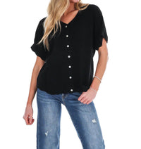 Umgee - Refined Edge Linen Scallop Button Up Top