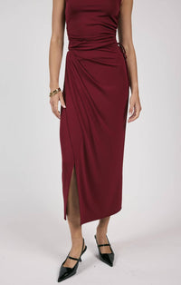 Sage The Label - Fiery Spirit Pleated Overlap Knit Midi Skirt
