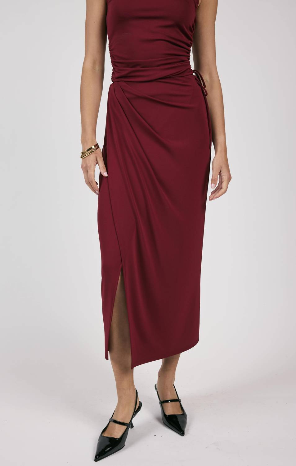 Sage The Label - Fiery Spirit Pleated Overlap Knit Midi Skirt