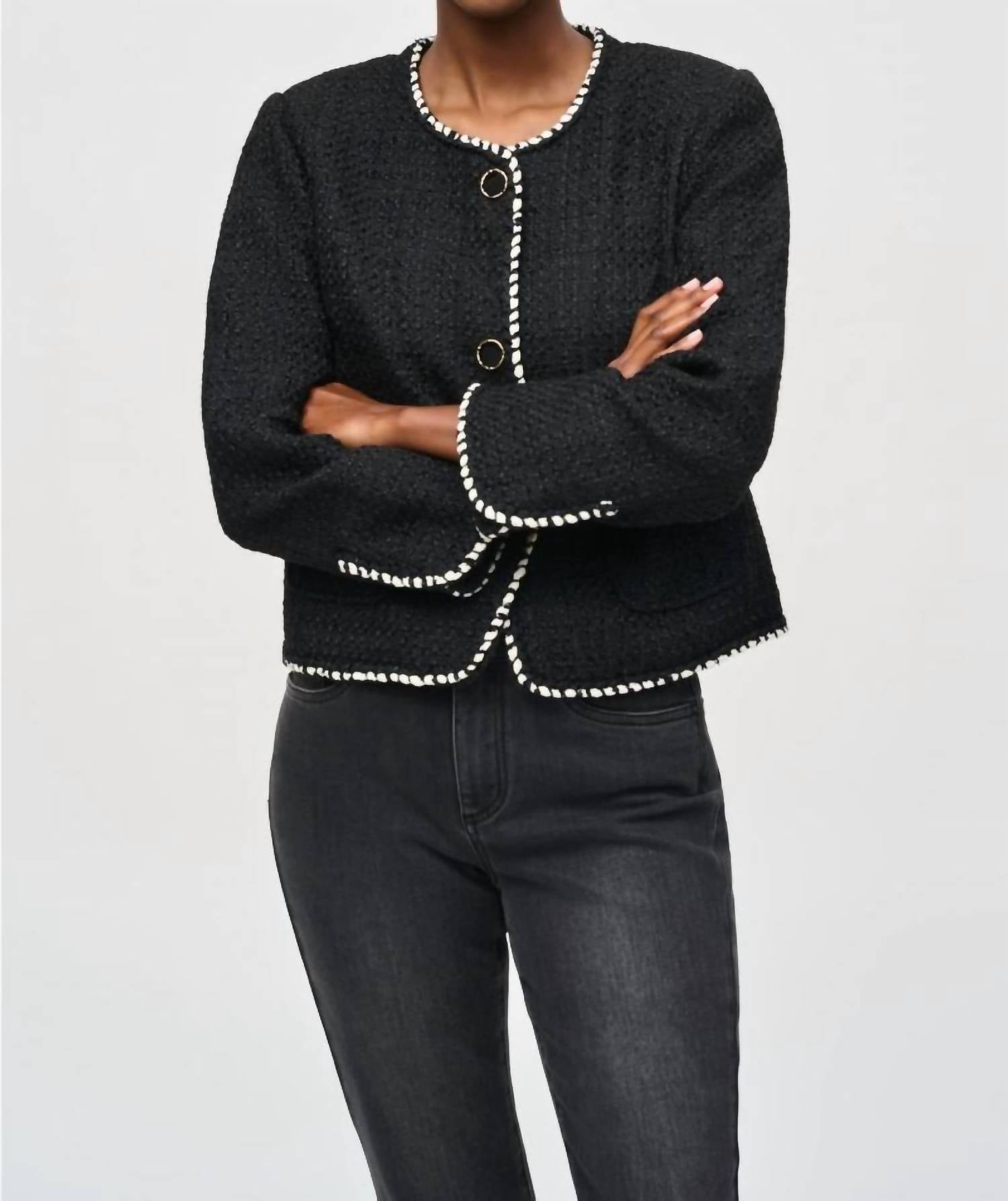 Joseph Ribkoff - Contrast Trim Long Sleeve Boucl√© Jacket