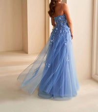 Ellie Wilde - Lace Appliques Slit Prom Dress