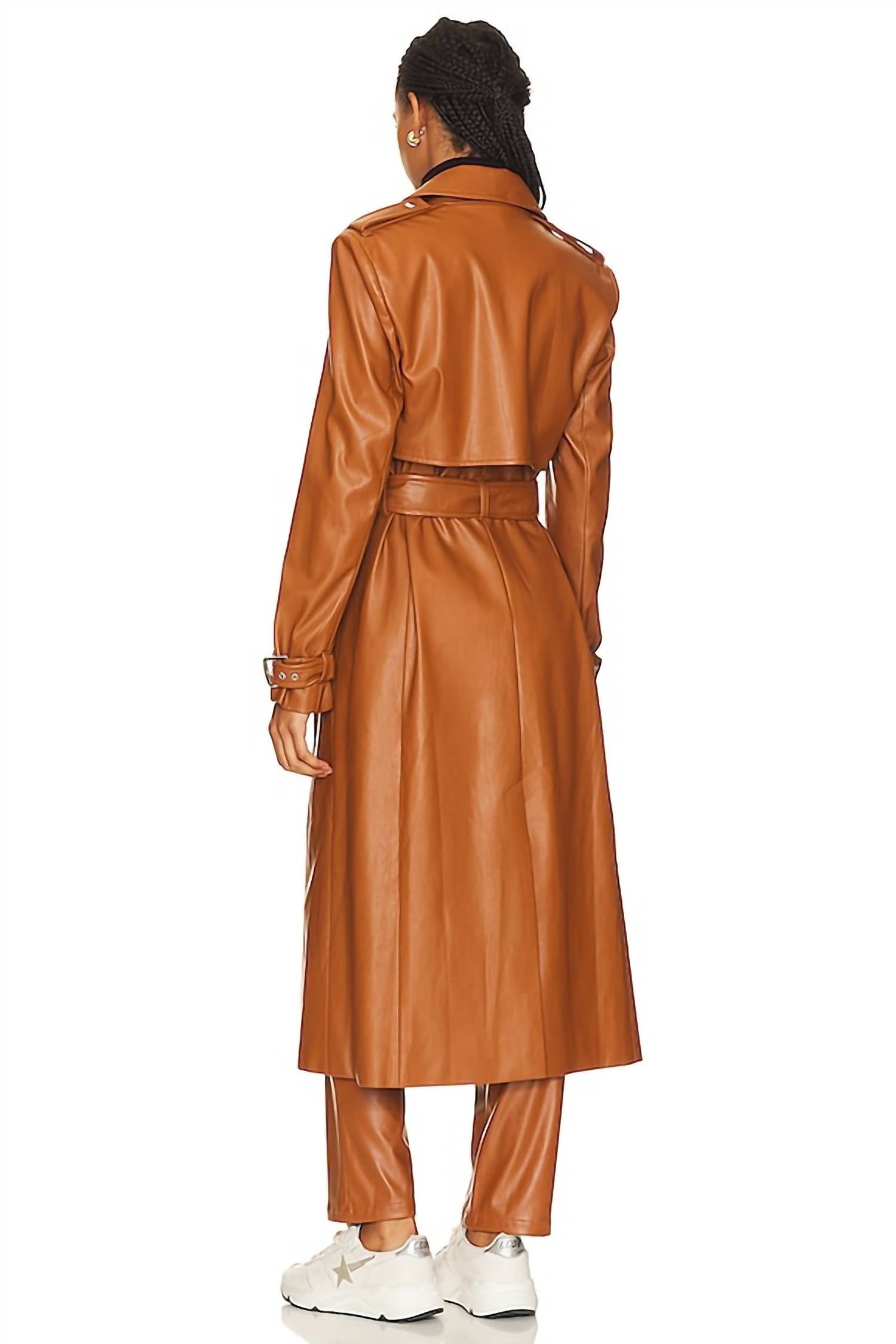 BARDOT Faux Leather Trench Coat in tan - women's jacket - view 4