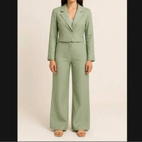 Abercrombie & Fitch - Linen Blend Crop Jacket & Wide Leg Pants Suit