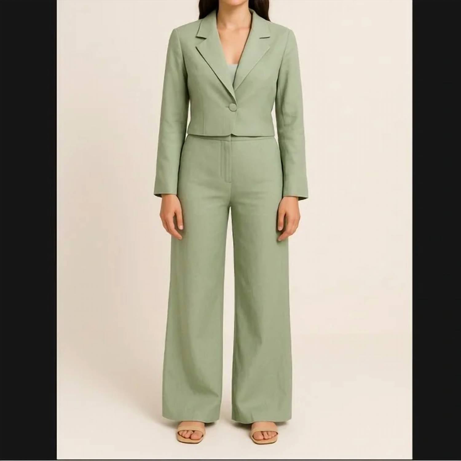 Abercrombie & Fitch - Linen Blend Crop Jacket & Wide Leg Pants Suit