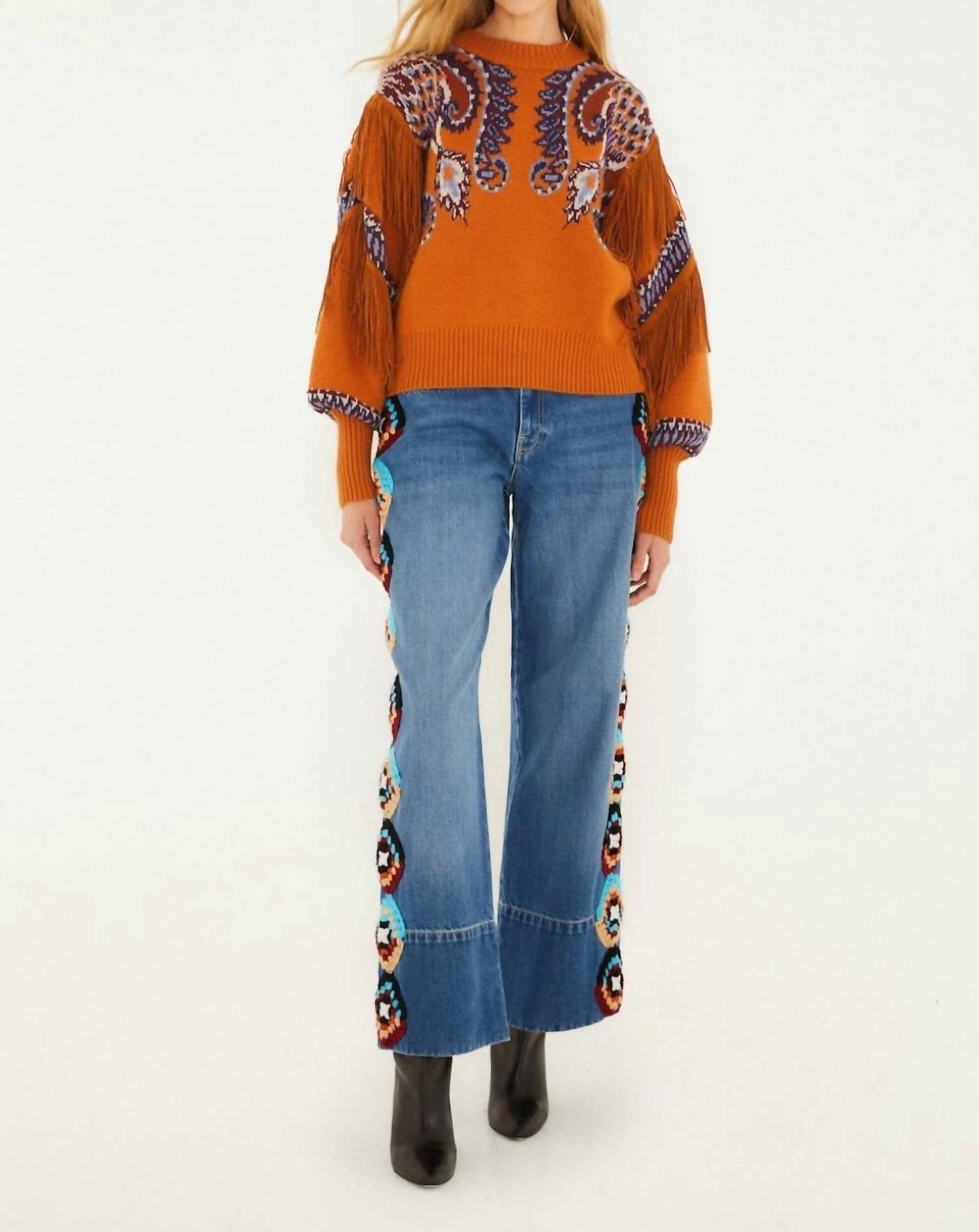 Farm Rio - Arabesque Scarf Fringe Knit Sweater