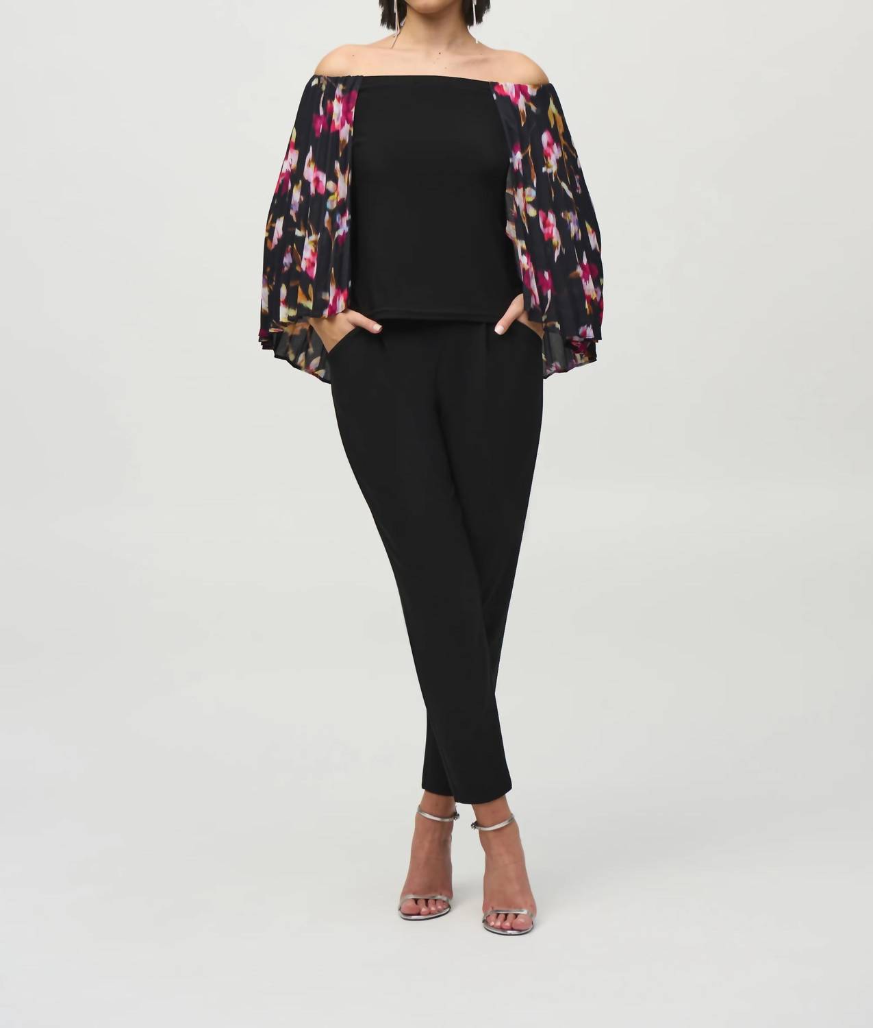 Joseph Ribkoff - Solace Silky Knit Off The Shoulder Top With Pleated Georgette Cape