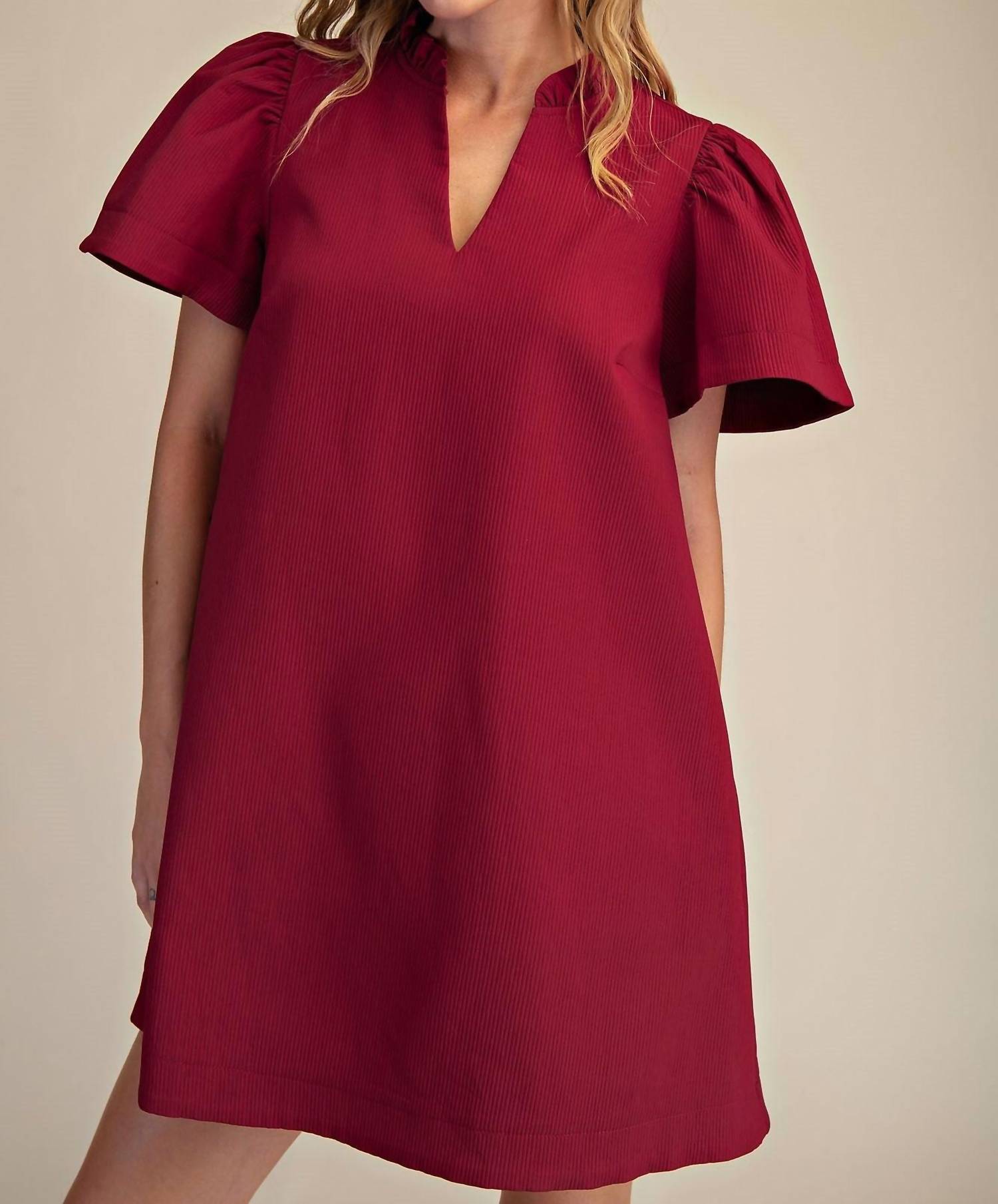 Style Usa - Ruffle V-neck Mini Dress