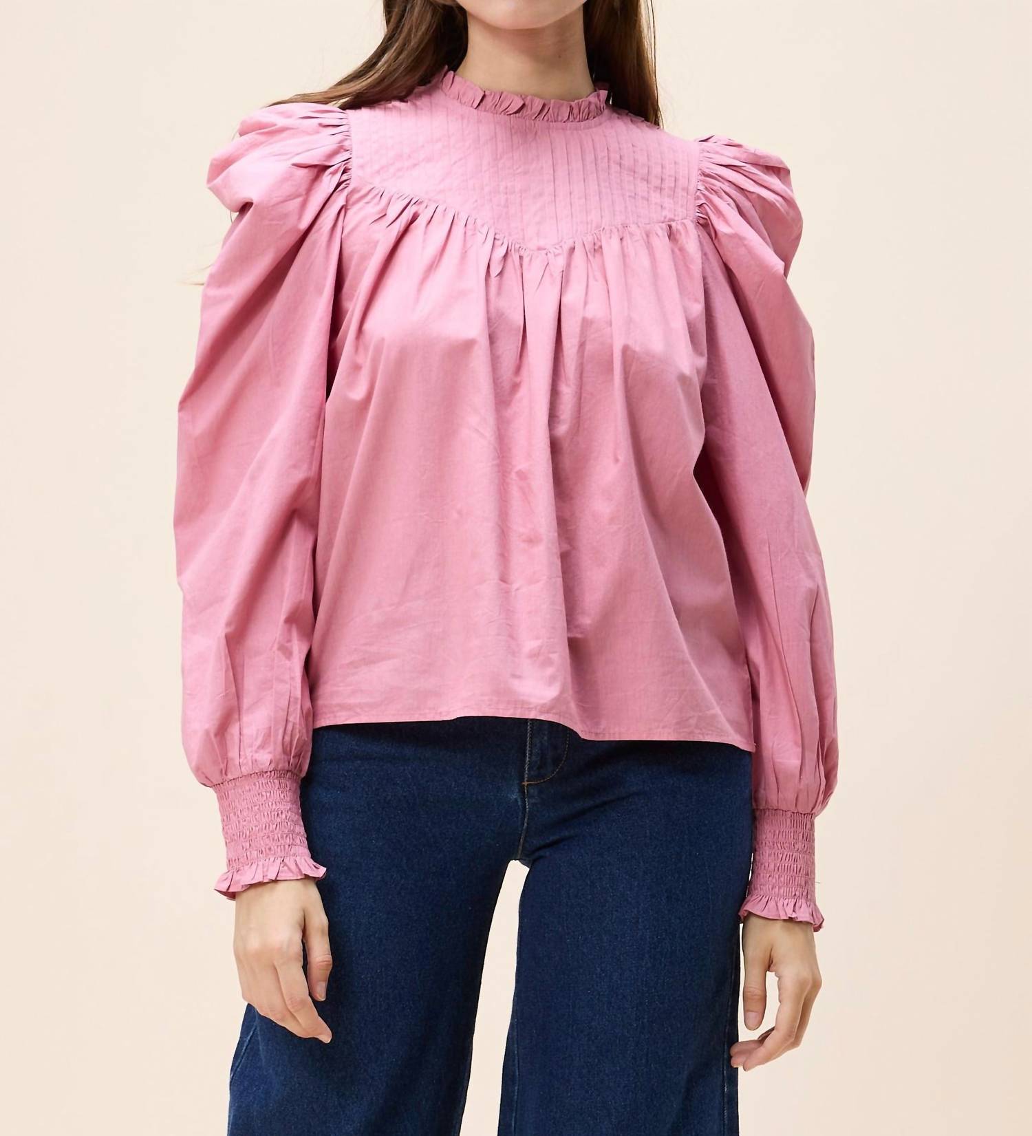 Cleobella Irina Bishop Sleeves Blouse in mesa rose - women's blouse - detail view