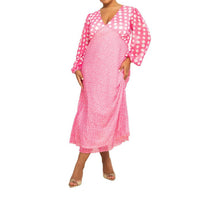 Fashion Szn Curve - Vibrant Polka Dot Mesh Midi Dress - Plus