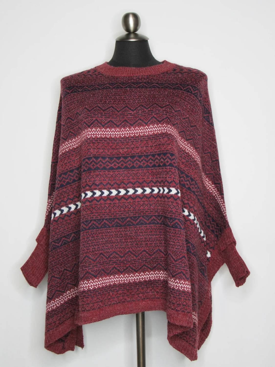 Papillon - Women's Fairisle Knit Poncho Style Sweater
