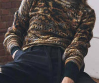 Autumn Cashmere - Neutral Animal Print Pointelle Crewneck Sweater