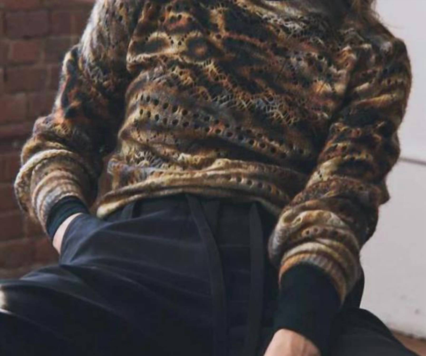 Autumn Cashmere - Neutral Animal Print Pointelle Crewneck Sweater