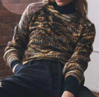 Autumn Cashmere - Neutral Animal Print Pointelle Crewneck Sweater