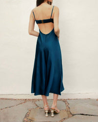 Dress Forum - Lace Trim Satin Slip Midi Dress