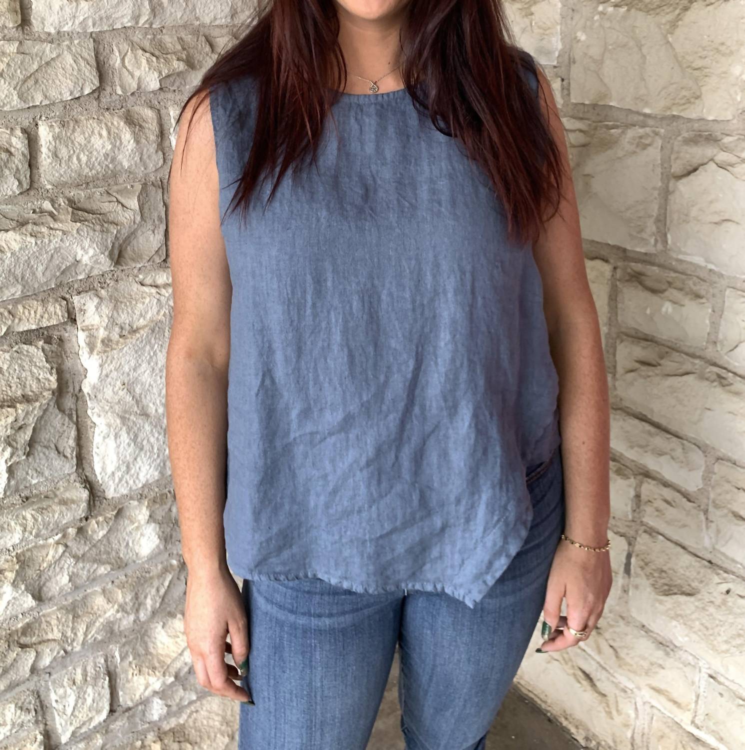 Linen Button-Up Back Tank