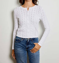 DESIGN HISTORY Pointelle Crew Cardigan in white - women's cardigan