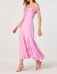 Astr - Araxie Satin Off-shoulder Midi Dress
