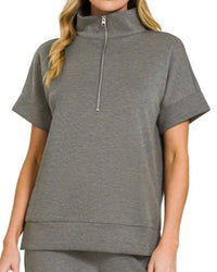 Zenana - Scuba High Neck Half Zip Top