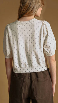 Miou Muse - Polka Dot Printed Short Sleeve Button Front Top
