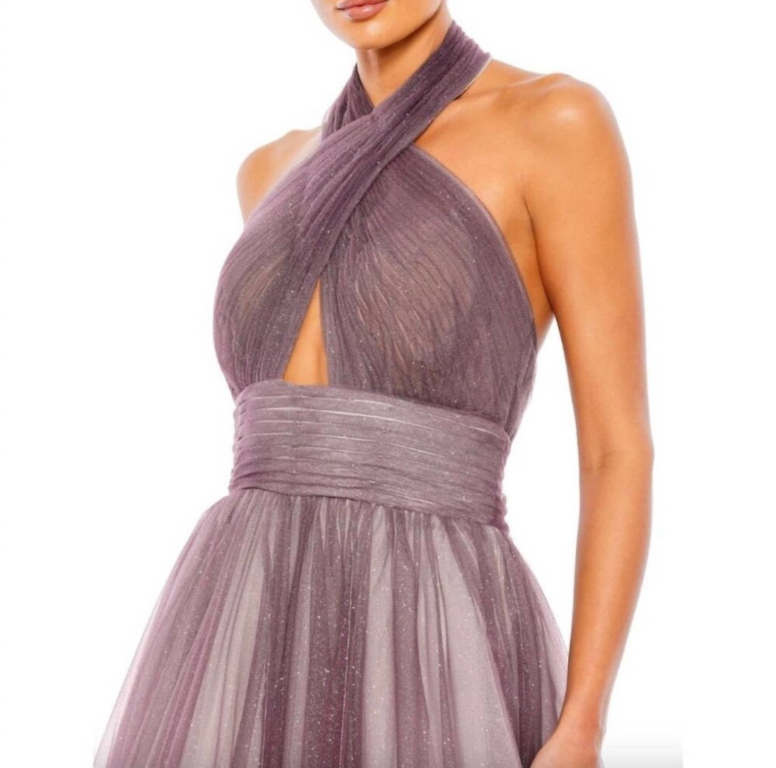 MAC DUGGAL Glitter Halter Ballgown Gown in charcoal ombre - women's dress - alternate view