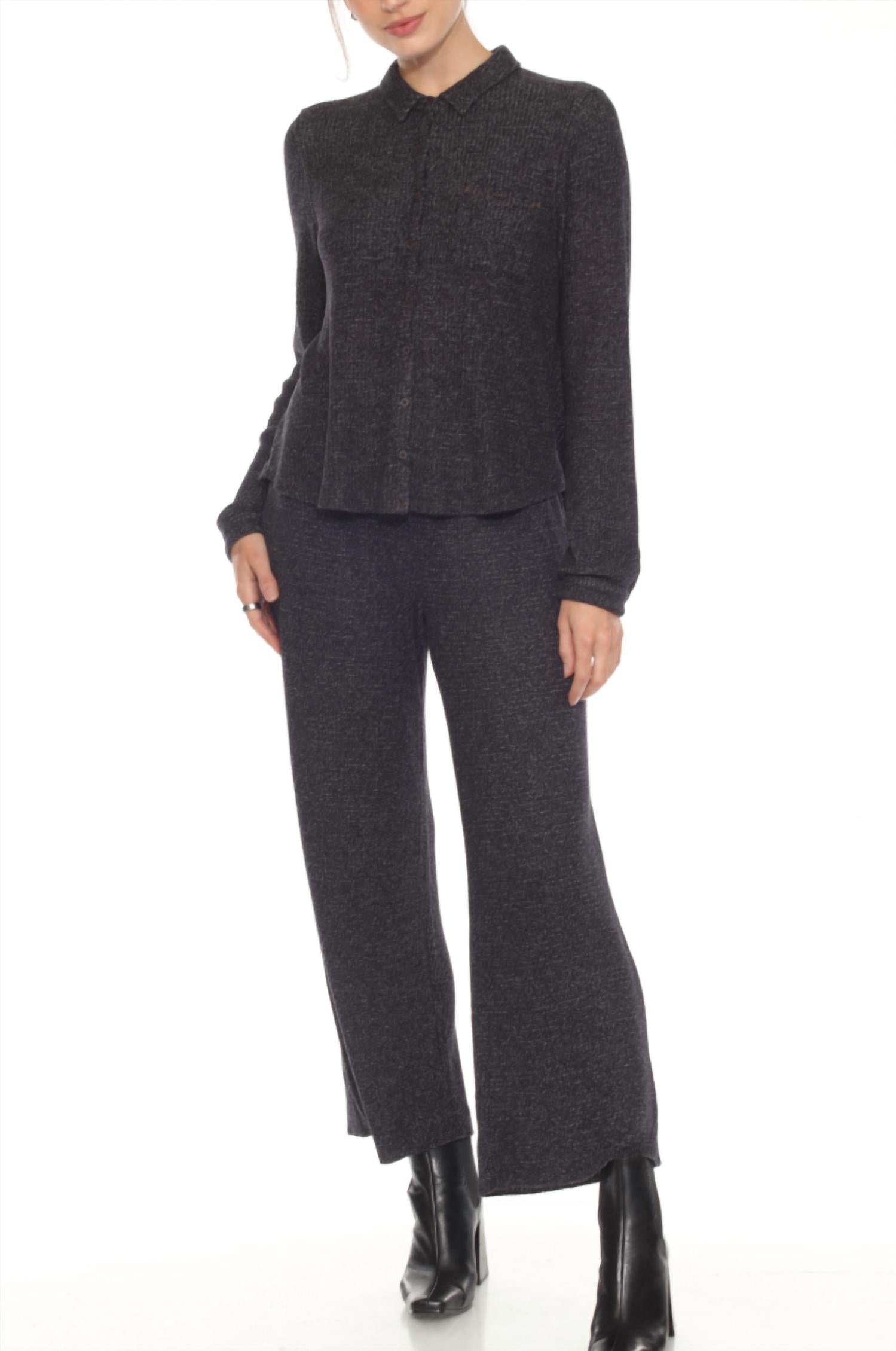 Hello Nite - Lush Waffle Knit Harper Cpo Shirt And Pant Set