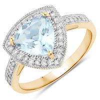 Diana M Jewels Women's Trillion Natural Aquamarine Fashion Ring (1.58 Ct) - Classic in 14k yellow gold - women's jewelry - detail view