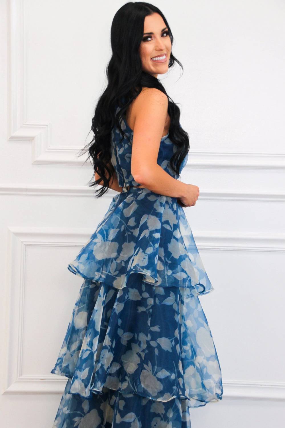 Luxxel - Cordelia High Neck Floral Ruffle Two Piece Maxi Set