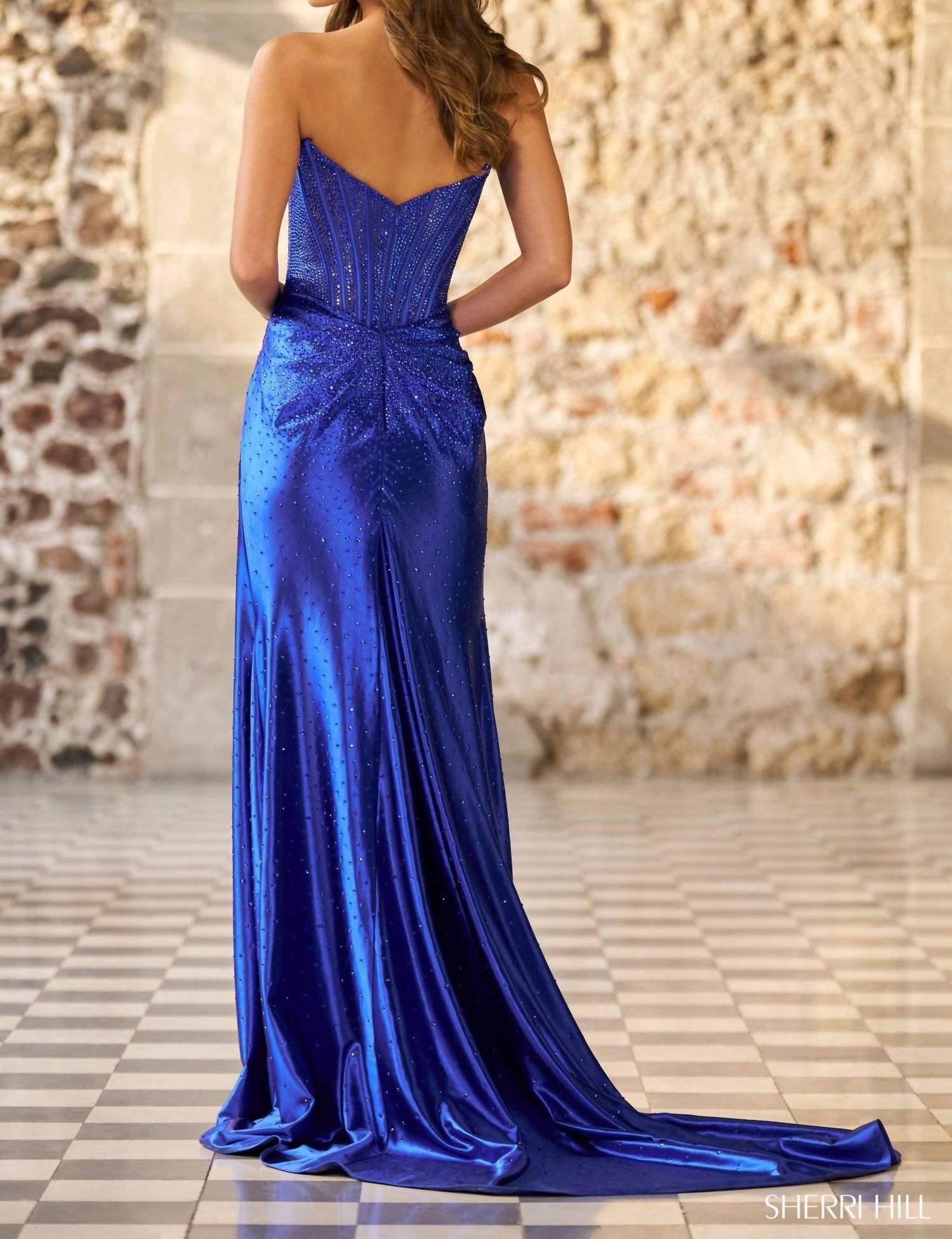 Sherri Hill - High Slit Hot Fix Corset Dress