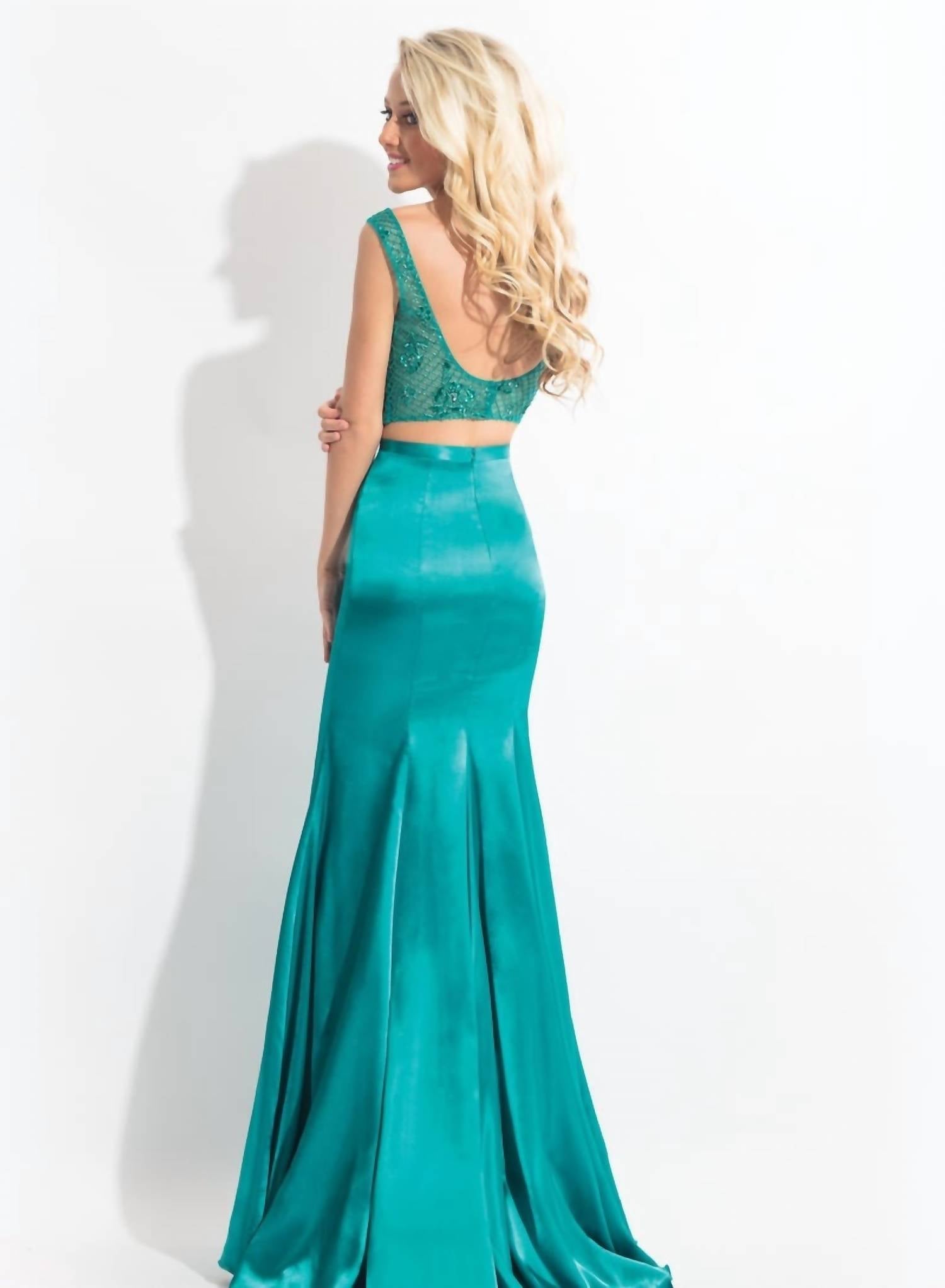 Rachel Allan - Stretch Satin Two-piece Beaded Gown