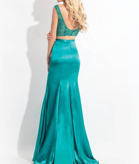 Rachel Allan - Stretch Satin Two-piece Beaded Gown