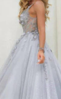 Terani Couture Glitter A Line Ballgown Prom Dress in silver - women's dress - alternate view