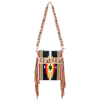 American Darling Women's Detailed Hand Tooled Messenger Bag in black multi - women's bag - detail view