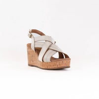 Clarks Women's Sabina Sling Cork-wrapped Wedge in creme leather - women's sandal - detail view