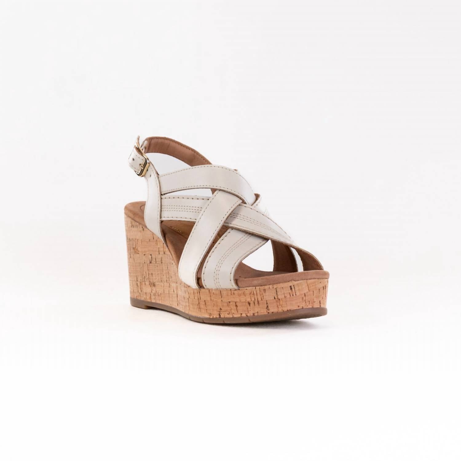 Clarks Women's Sabina Sling Cork-wrapped Wedge in creme leather - women's sandal - detail view