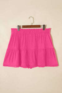 Dear Lover - Frilled Elastic Waist Lace Trim Boho Ruffled Shorts - Plus
