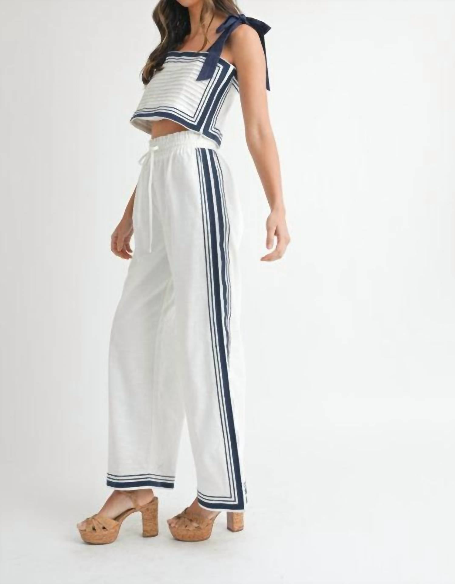 Mable - Chevron Linen Pants