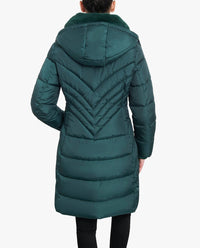 London Fog - Zip-front Hooded Heavy Weight Puffer Jacket With Button-off Fur Collar