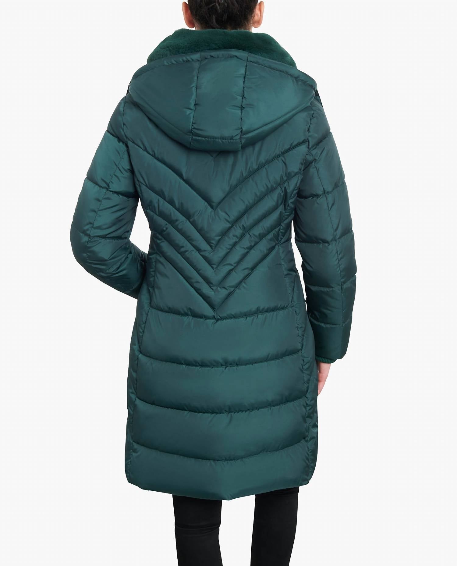 London Fog - Zip-front Hooded Heavy Weight Puffer Jacket With Button-off Fur Collar