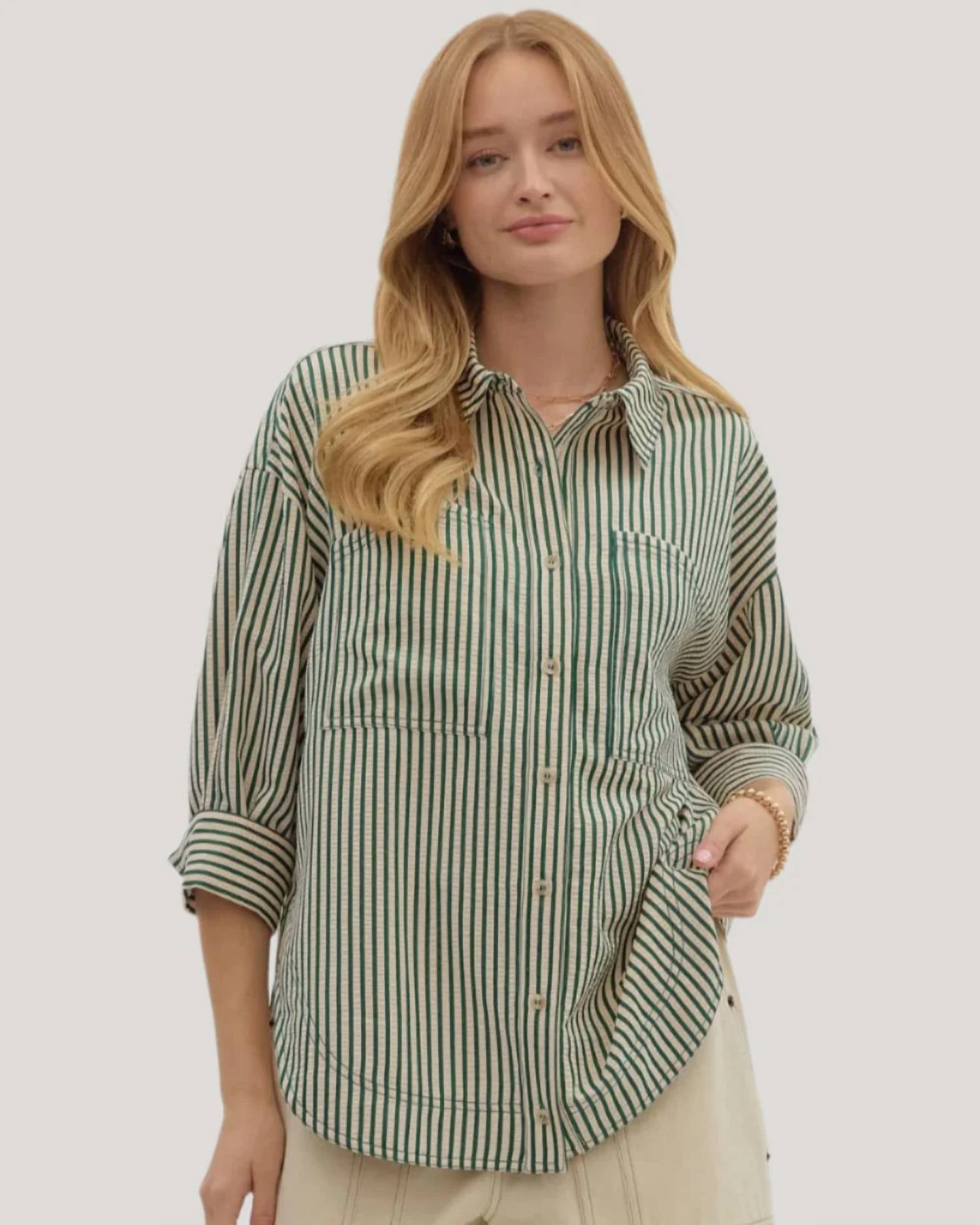 Entro - Juniper Lines Striped Button-up Top