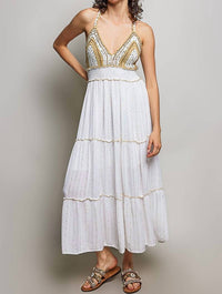Pol - Corfu Crochet Sequin Metallic Halter Maxi Dress