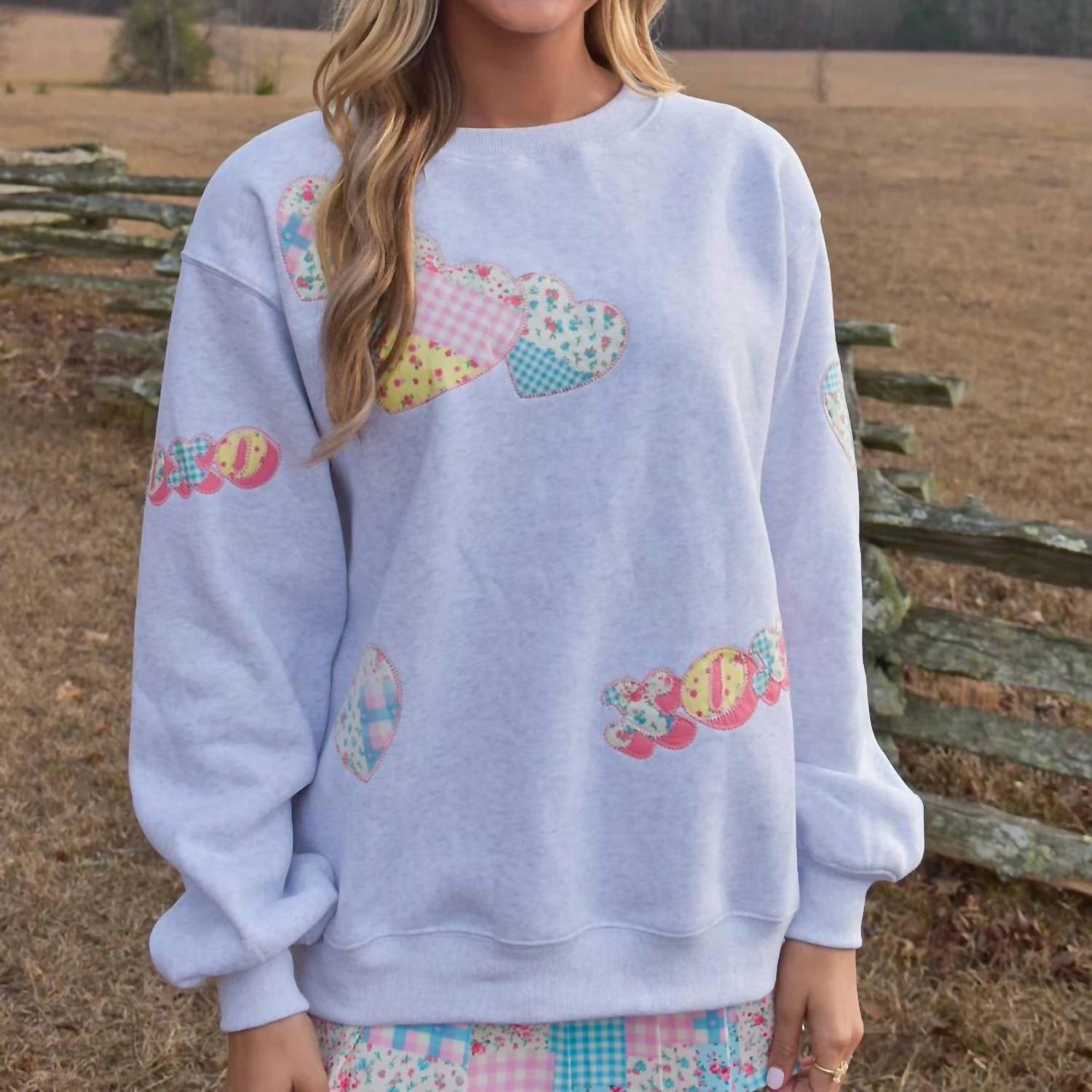 Peach Love - Sweetheart Patchwork Crewneck Sweatshirt