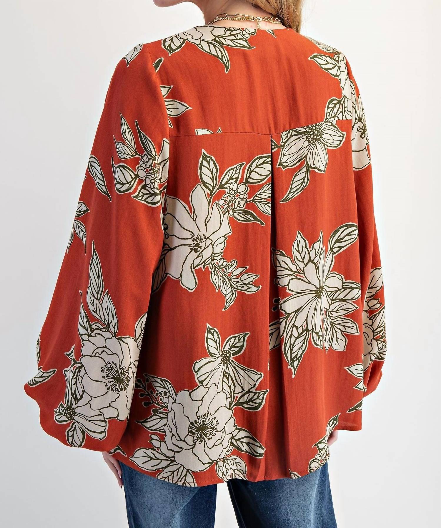 Easel - Printed V Neck Loose Fit Top