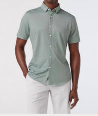 Mizzen + Main Halyard Short Sleeve Shirt in pale green dot stripe - men's t-shirt
