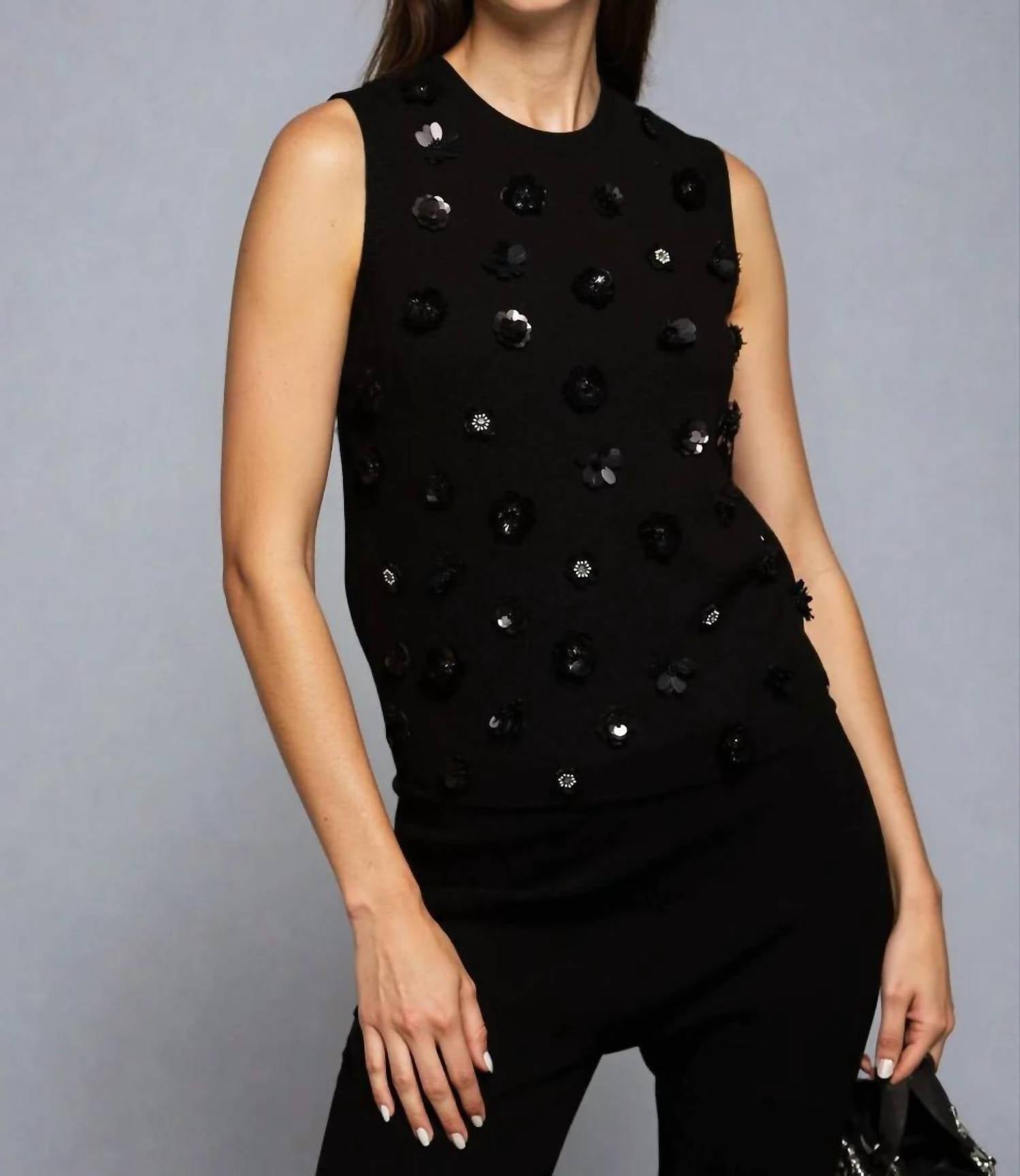 Minnie Rose - Viscose Shell With Floral Sequin Tank Top