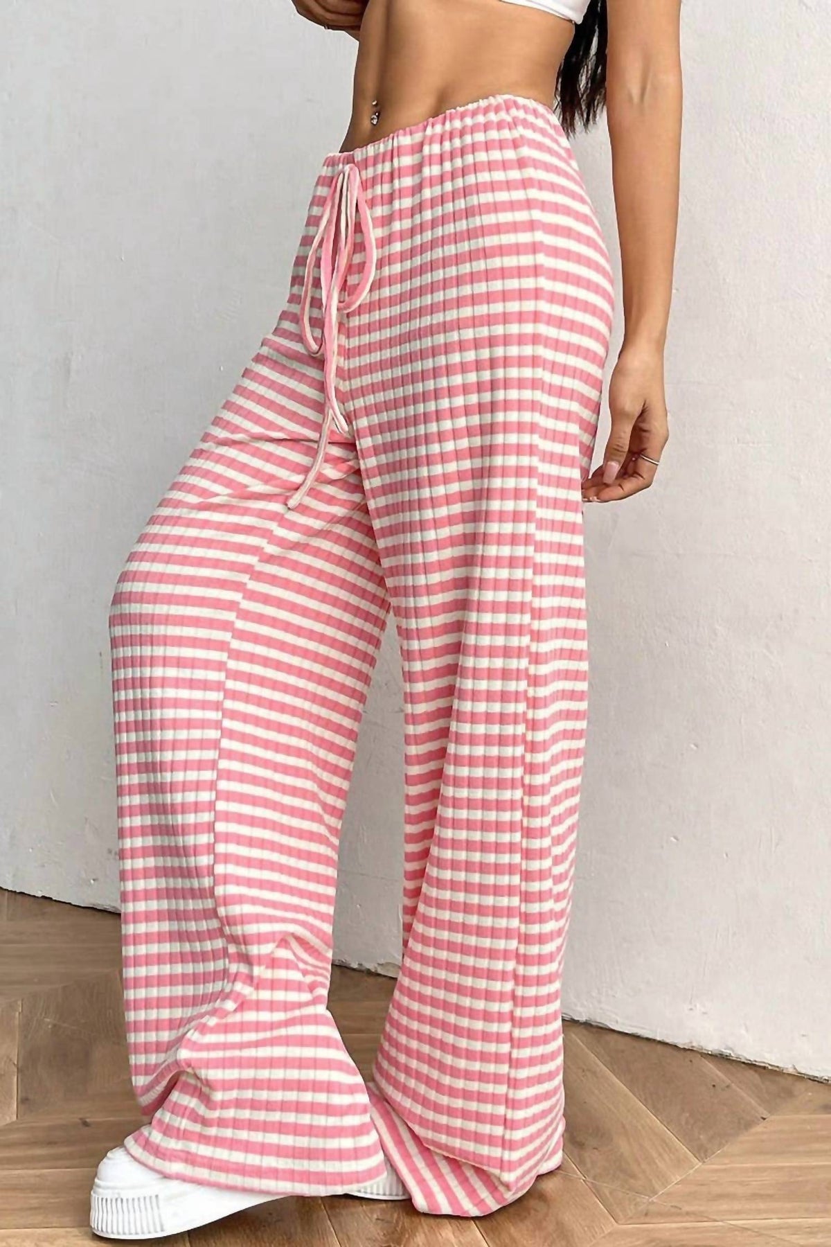 Ninexis - Summer Striped Wide Leg Drawstring Pants