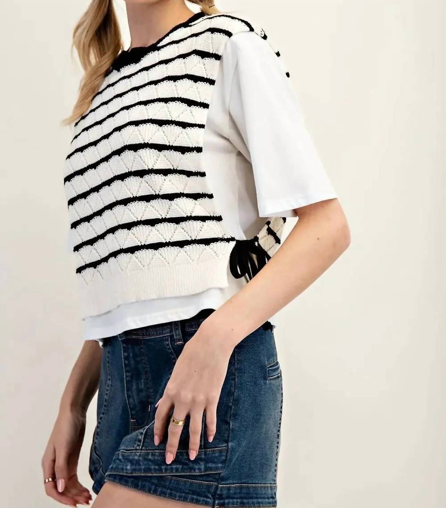 Ee:Some - Layered Striped Sweater Top