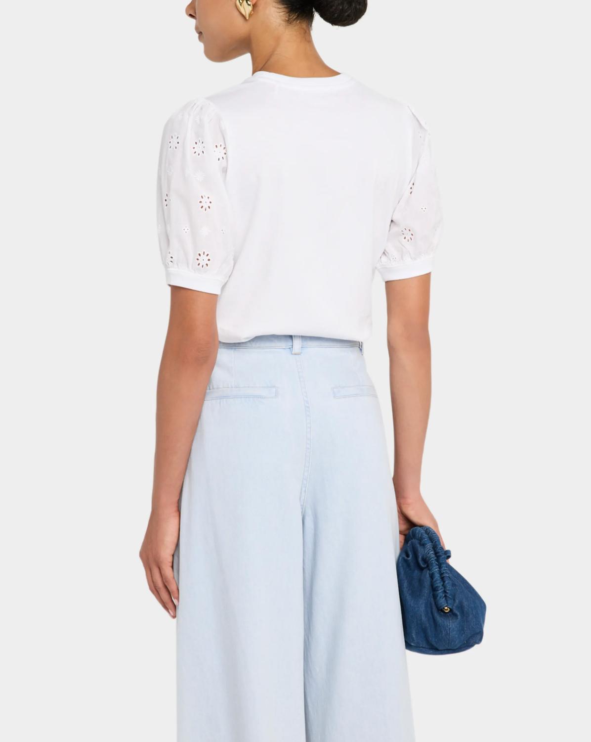 FRAME The Lace Sleeve Tee in white - women's t-shirt - alternate view