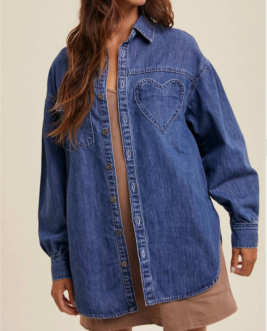 Listicle - Heart Detail Oversized Denim Shirt
