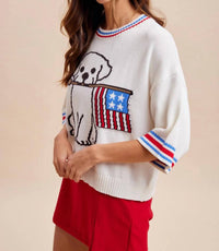 Anniewear - Patriotic Puppy Short Sleeve Sweater